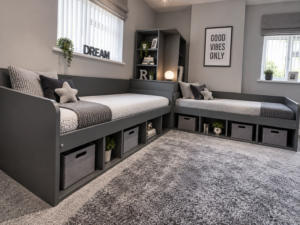 corner single bed with storage