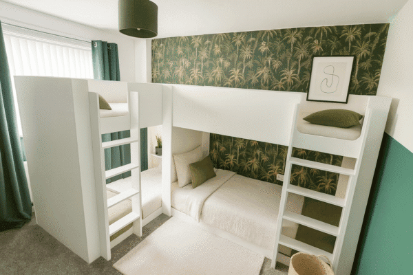 Corner Quad sleeper by Funky Bunk Beds with ladders on the front of each bed