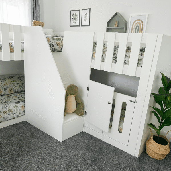 Funky Bunk Beds Quad Sleeper with stair gate and cot rail.