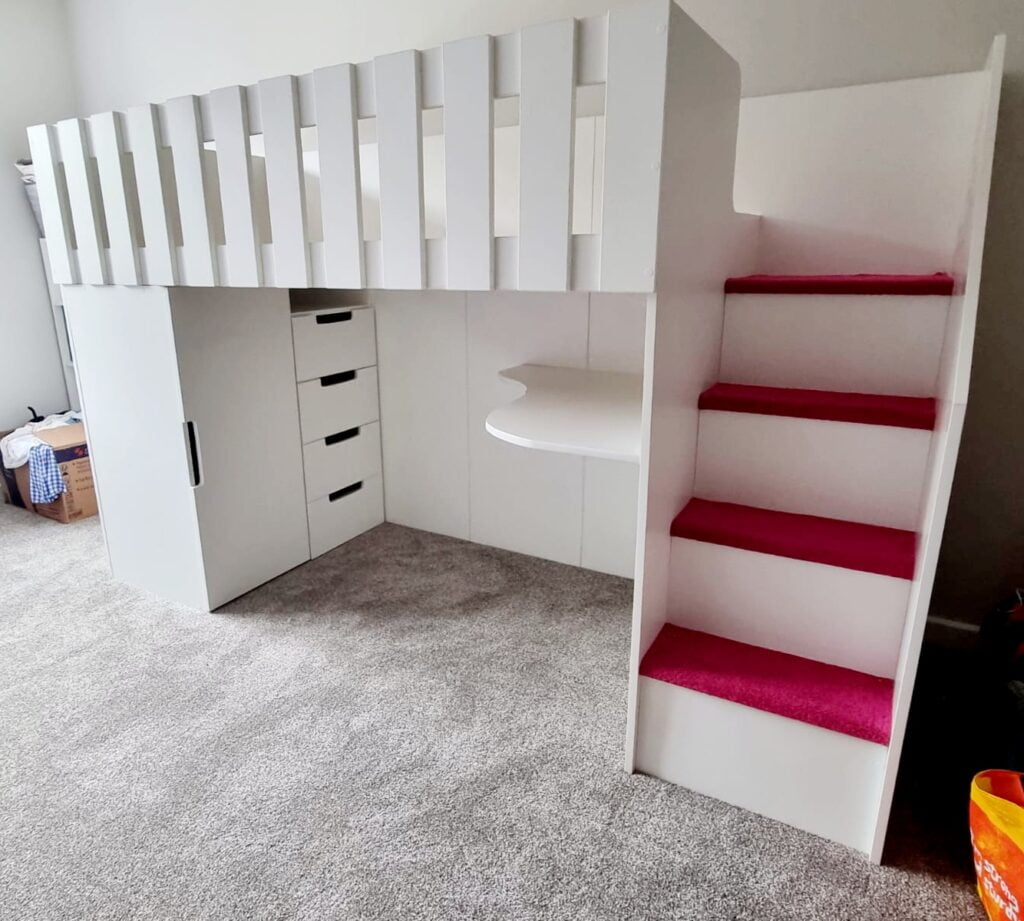 storage study high sleeper. wardrobe desk and drawers. stairs. high sleeper