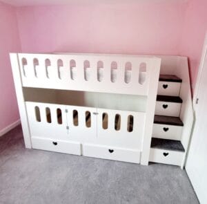 Funky Bunk Beds Storage Cot Rail Bunk with drawers and hearts