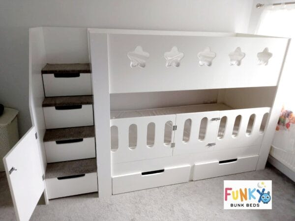 Storage Cu=ot bunk bed. Cot Rail, drawers.