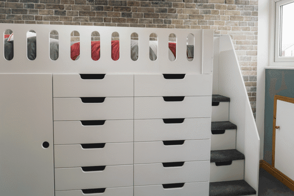 Super Storage high sleeper bed with drawers and cupboard