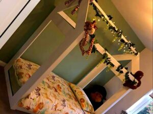 house frame bed. white. jungle kids bedroom. child. bespoke