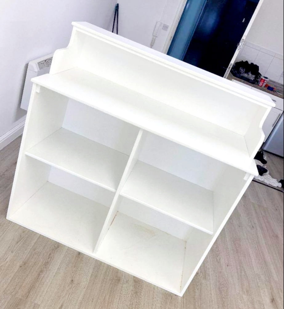 Trade Salon Reception Desk. Storage pigeon holes. quality.