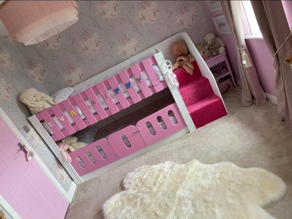 Standard Cot Bunk, Cot Rail, Pink And White, Pink Carpet On The Stairs
