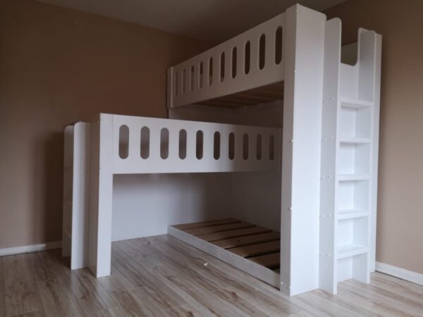 jenga triple bunk bed, sleep 3, storage, fun, kids, funky