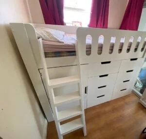 single bed with storage and ladder