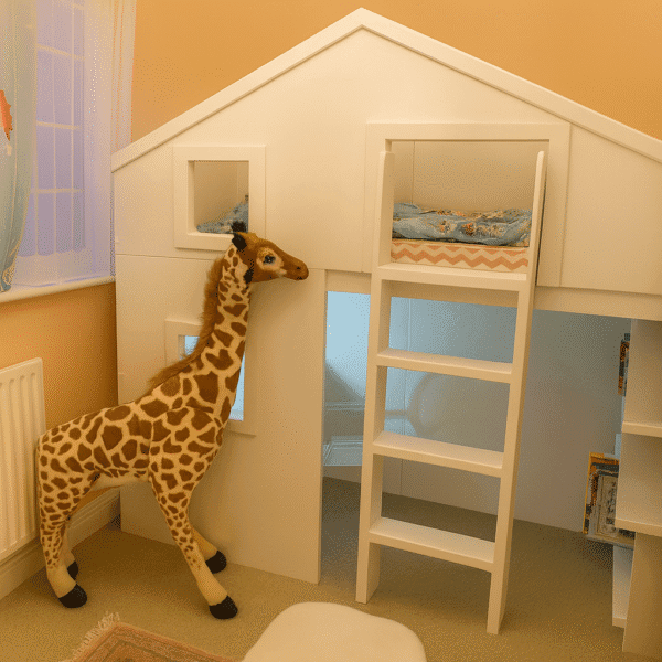 House Frame style high sleeper bed in white made by Funky Bunk Beds
