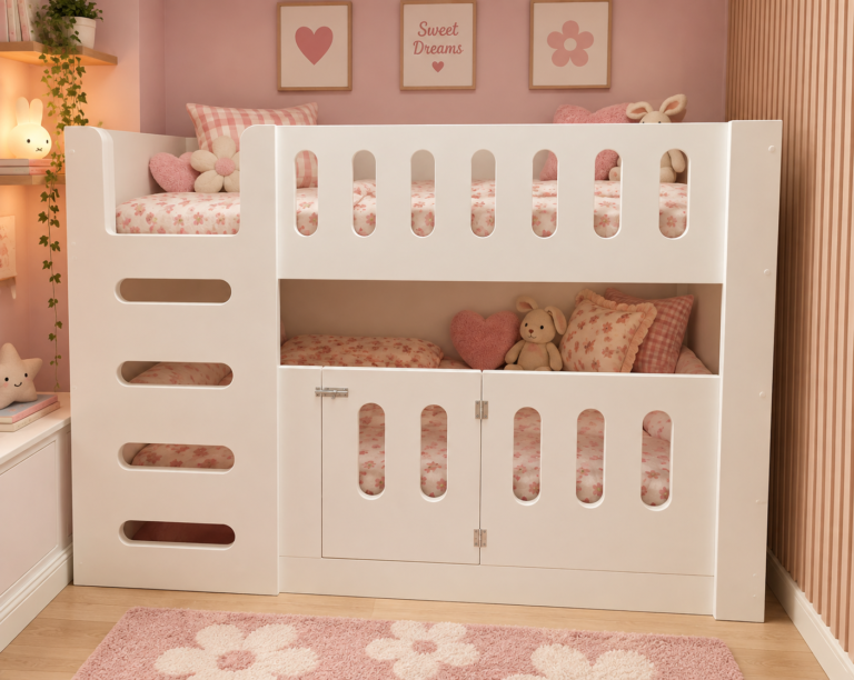 cot bed with ladder and bottom bed guard