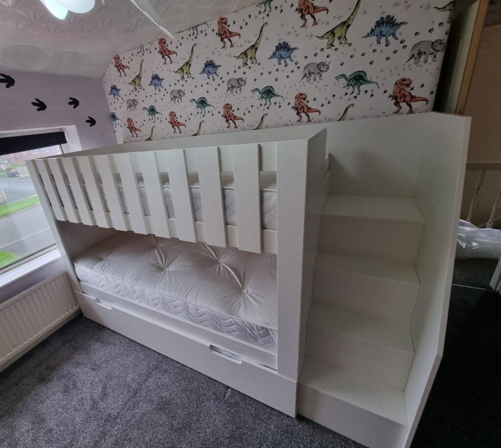 Mattresses installed on a bunk bed