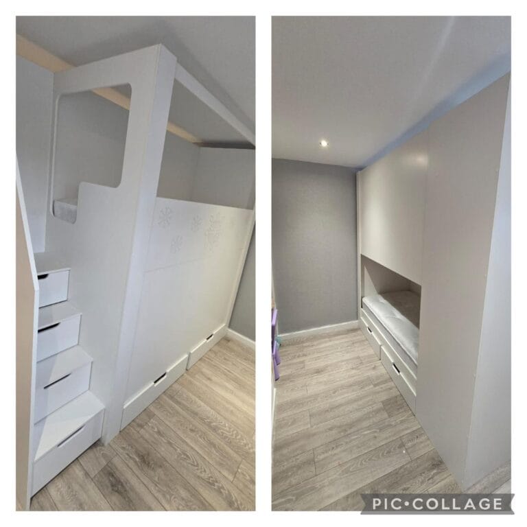 Room Divder Bunk Bed With Stairs and Drawers. splitting room into two
