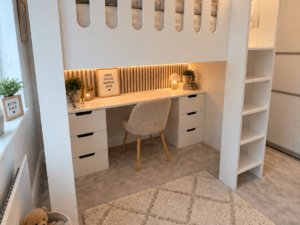 gaming loft bed, high sleeper with drawers and desk. space saving bed