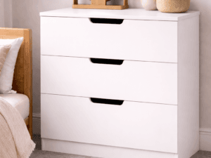 POLAR 3 drawer chest with recessed cut-out handles in a modern bedroom