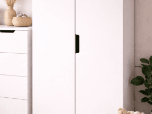 POLAR 2 door wardrobe with recessed cut-out handles displayed in a modern bedroom setting