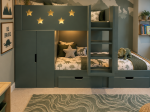 scatterd bunk bed with ladder and storage