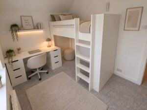 high sleeper bed with a ladder and desk